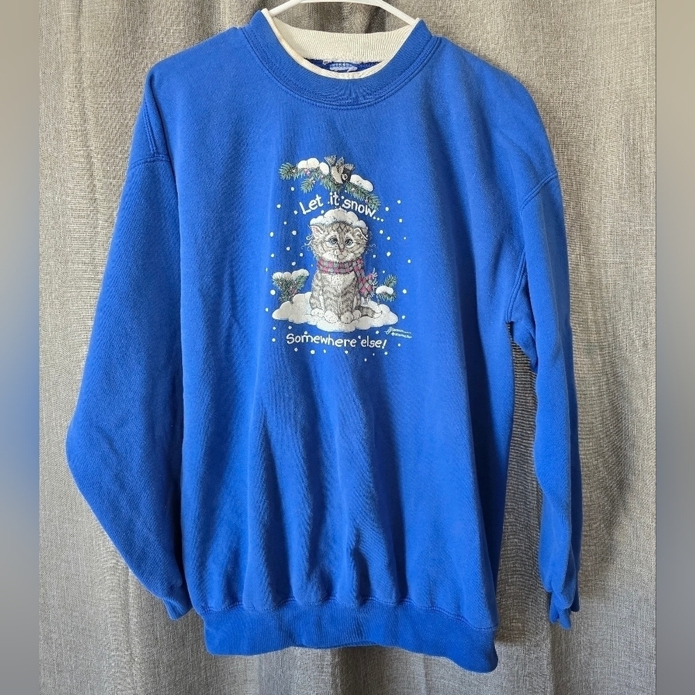 Vtg Country Store Winter Kitten Cat Graphic Grandma Sweatshirt Womens Size L